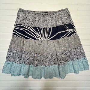 Vintage J. Crew Cottagecore Tiered Floral A-Line Blue‎ & Gray Skirt Size M
